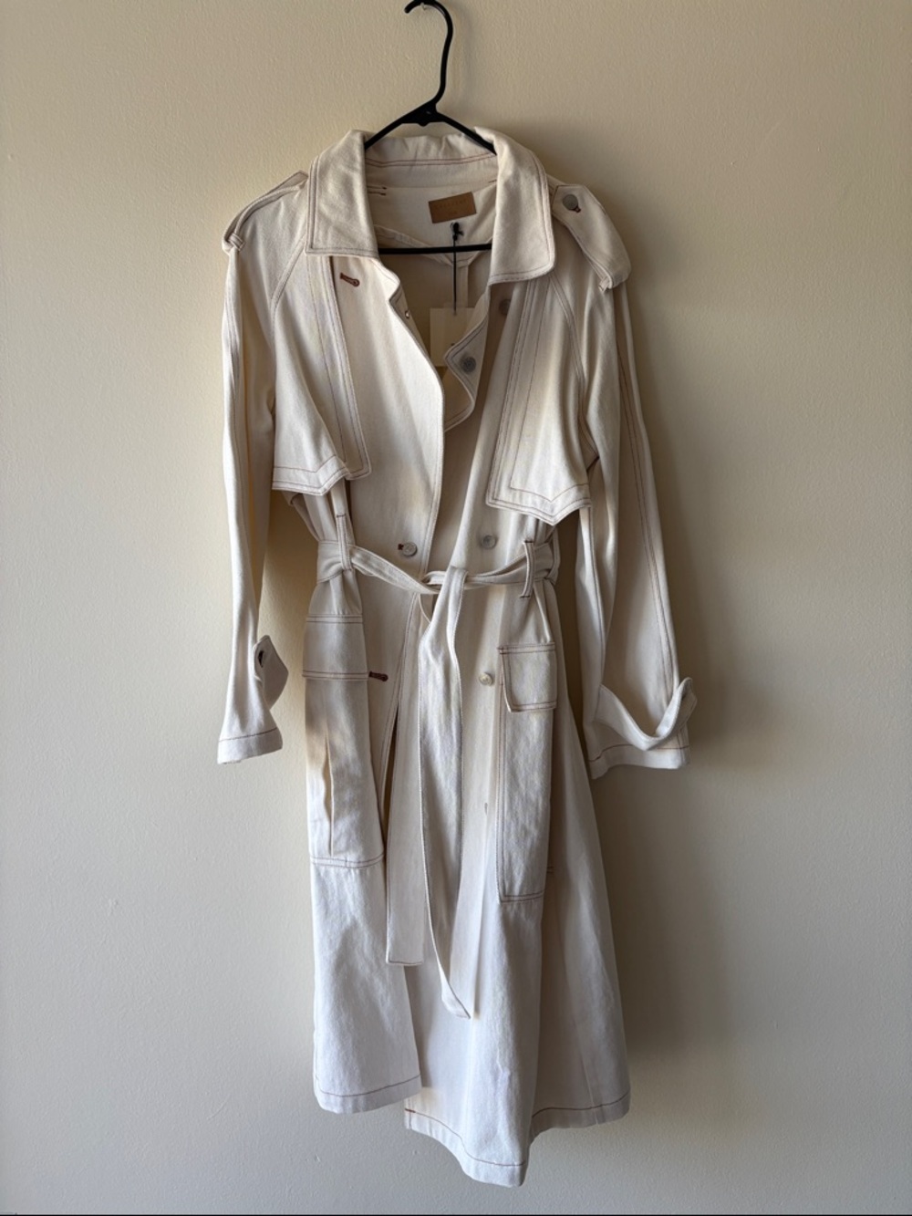 Women's Denim Cream Trench Coat with Belt